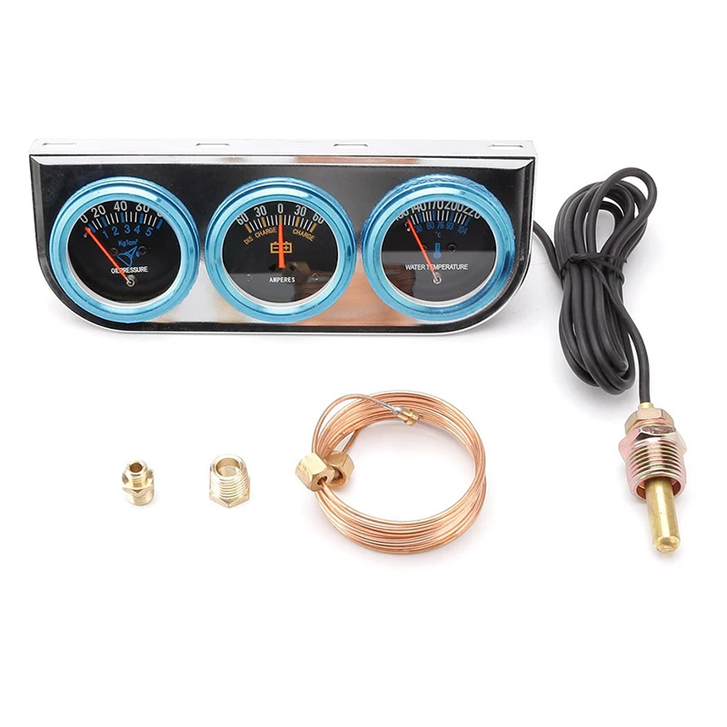 2020 New 2'' 52mm 3 In 1 Car Fuel Triple Gauge Meter Ammeter Water Temp Oil Pressure Indicadores Device Temperature | Автомобили и