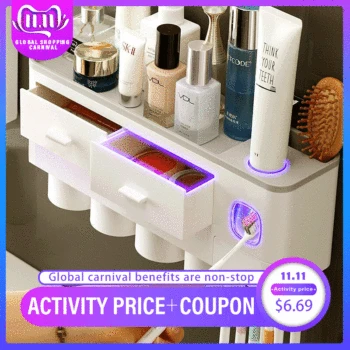New punch-free toothbrush holder automatic toothpaste dispenser and cup wall-mounted washing and storage rack bathroom set
New punch-free toothbrush holder automatic toothpaste dispenser and cup wall-mounted washing and storage rack bathroom set