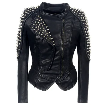 PU Jacket Women Fashion Women Club Hot Style Stud Slim Fit Jacket Shoulder Rivets Zip Stitching Short PU Leather Rock Coat
PU Jacket Women Fashion Women Club Hot Style Stud Slim Fit Jacket Shoulder Rivets Zip Stitching Short PU Leather Rock Coat