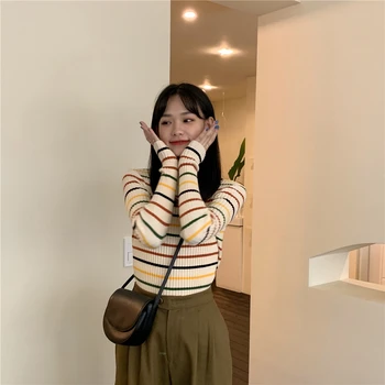 2019 Spring Fall Women Fashion Korea Style All Match Colorful Stripe Long Sleeve Pullover Knitting Slim Bottoming Casual Sweater
2019 Spring Fall Women Fashion Korea Style All Match Colorful Stripe Long Sleeve Pullover Knitting Slim Bottoming Casual Sweater