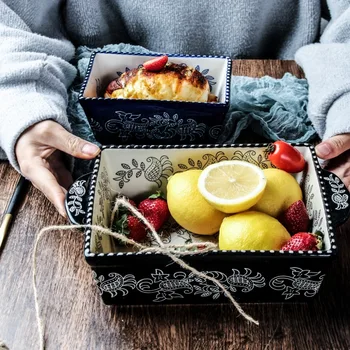 Ceramic double handle baking plate European pattern totem broken flower rectangular soup plate fruit salad baked rice tray
Ceramic double handle baking plate European pattern totem broken flower rectangular soup plate fruit salad baked rice tray