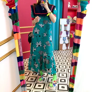 Summer Long Maxi Dress Flower Print Princess Mermaid Dress Women Contrast Color Plus Size Loose Ruffle Party Dress Short Sleeve
Summer Long Maxi Dress Flower Print Princess Mermaid Dress Women Contrast Color Plus Size Loose Ruffle Party Dress Short Sleeve