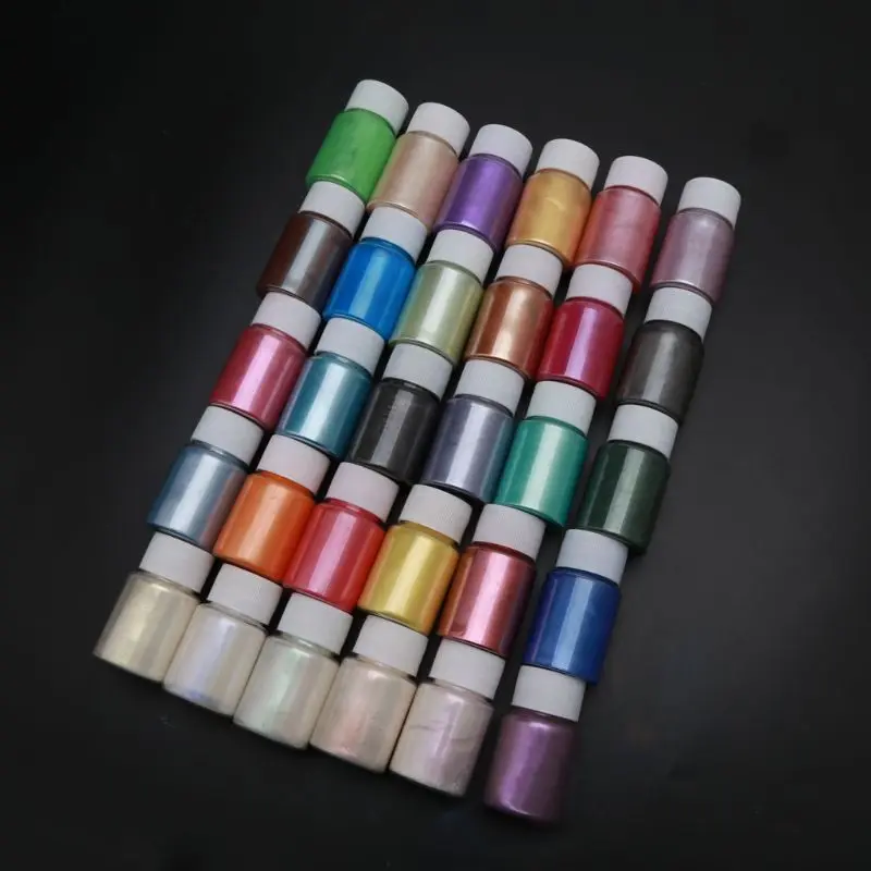 Description Picture 3 of item24 Colors Mica Pearl Powder Cosmetic Grade Resin Powdered Pigment Hand Soap Making Slime Resin Dye Candle Making 0.35oz
