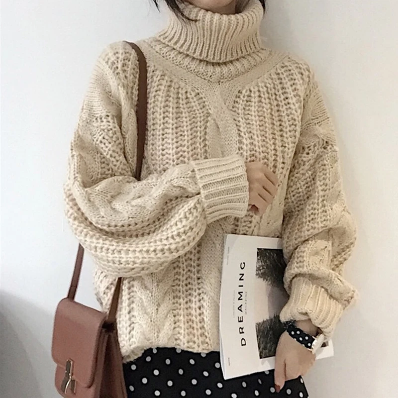 Осенне-зимний Новый Модный женский толстый вязаный свитер удобный базовый