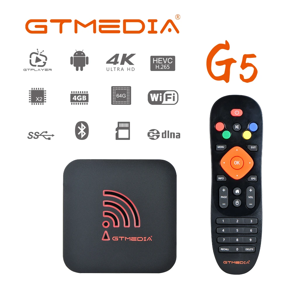 GTMEDIA G5 Android 9.0 Smart TV Box 4GB 64GB 2.4G 5G Built in WiFi 4K 1080P Full HD Amlogic S905X2 4GB +64GB ROM Set-Top Box
GTMEDIA G5 Android 9.0 Smart TV Box 4GB 64GB 2.4G 5G Built in WiFi 4K 1080P Full HD Amlogic S905X2 4GB +64GB ROM Set-Top Box