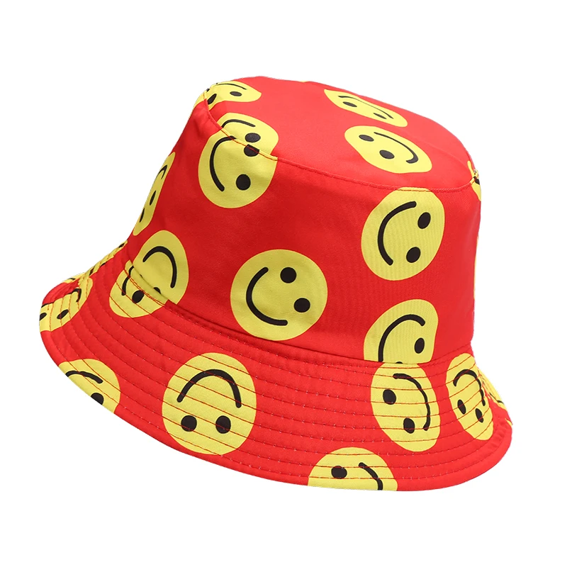 Fashion SMILE Bucket Hat Double Sided Bucket Hat Smiling Face