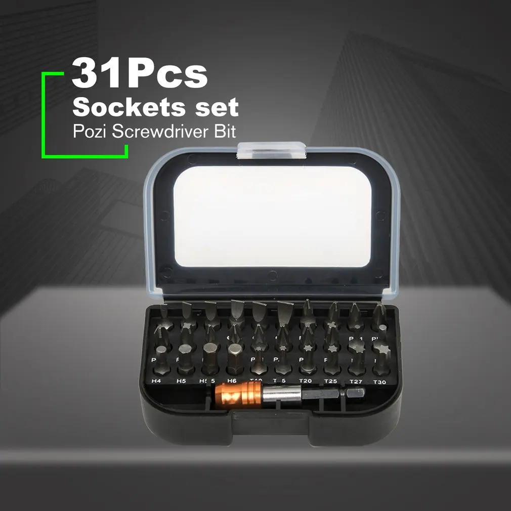 31Pcs Screwdriver Bit Set Slotted/Philips/Pozi/Hex/Torx Head with 60mm Quick Release Hex Chuck Extension Adapter
31Pcs Screwdriver Bit Set Slotted/Philips/Pozi/Hex/Torx Head with 60mm Quick Release Hex Chuck Extension Adapter