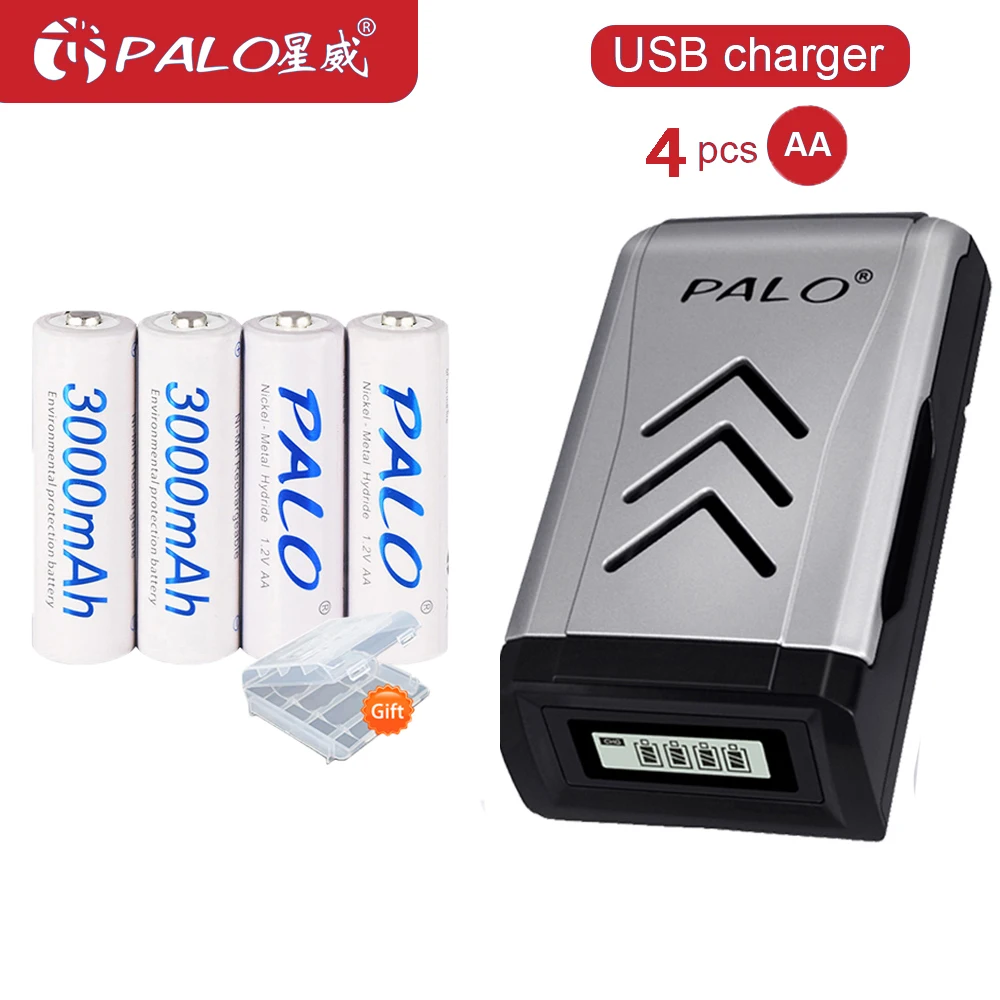 PALO AA Battery 3000mAh AAA batteries 1100mAh 1.2V Ni-MH AA / AAA rechargeable battery and 1.2V smart USB battery charger
PALO AA Battery 3000mAh AAA batteries 1100mAh 1.2V Ni-MH AA / AAA rechargeable battery and 1.2V smart USB battery charger