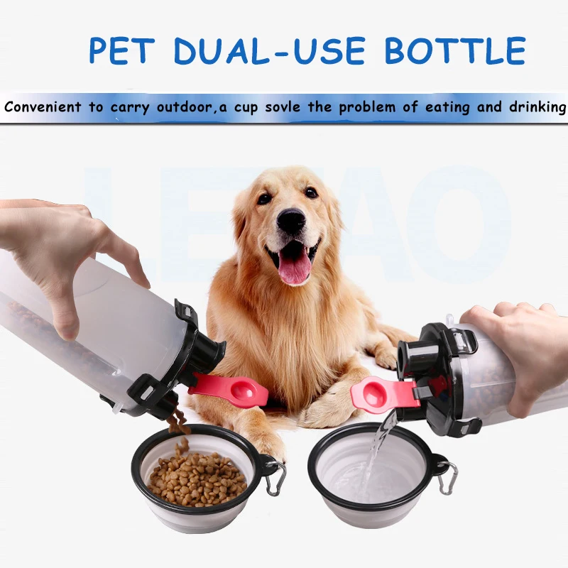Portable Pet Travel Dog Food Dual-use Bottle With Two Collapsible Bowl Use to Feeding
Portable Pet Travel Dog Food Dual-use Bottle With Two Collapsible Bowl Use to Feeding