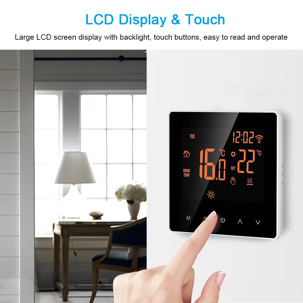 Smart Thermostat Digital Temperature Controller LCD DisplayTouch Screen Week Programmable Electric Floor Heating Thermostat
Smart Thermostat Digital Temperature Controller LCD DisplayTouch Screen Week Programmable Electric Floor Heating Thermostat