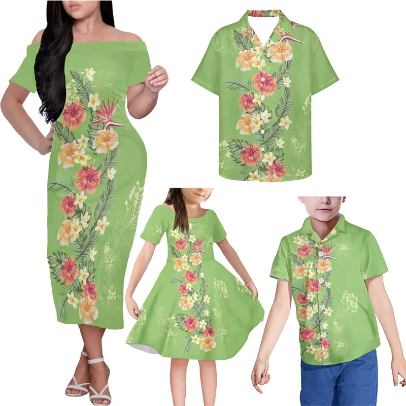 HYCOOL Wholesale Casual Polynesian 4pcs Family Set Green Hawaiian Hibiscus Mommy And Me Dress Custom Samoan Parent-Child Outfit
HYCOOL Wholesale Casual Polynesian 4pcs Family Set Green Hawaiian Hibiscus Mommy And Me Dress Custom Samoan Parent-Child Outfit