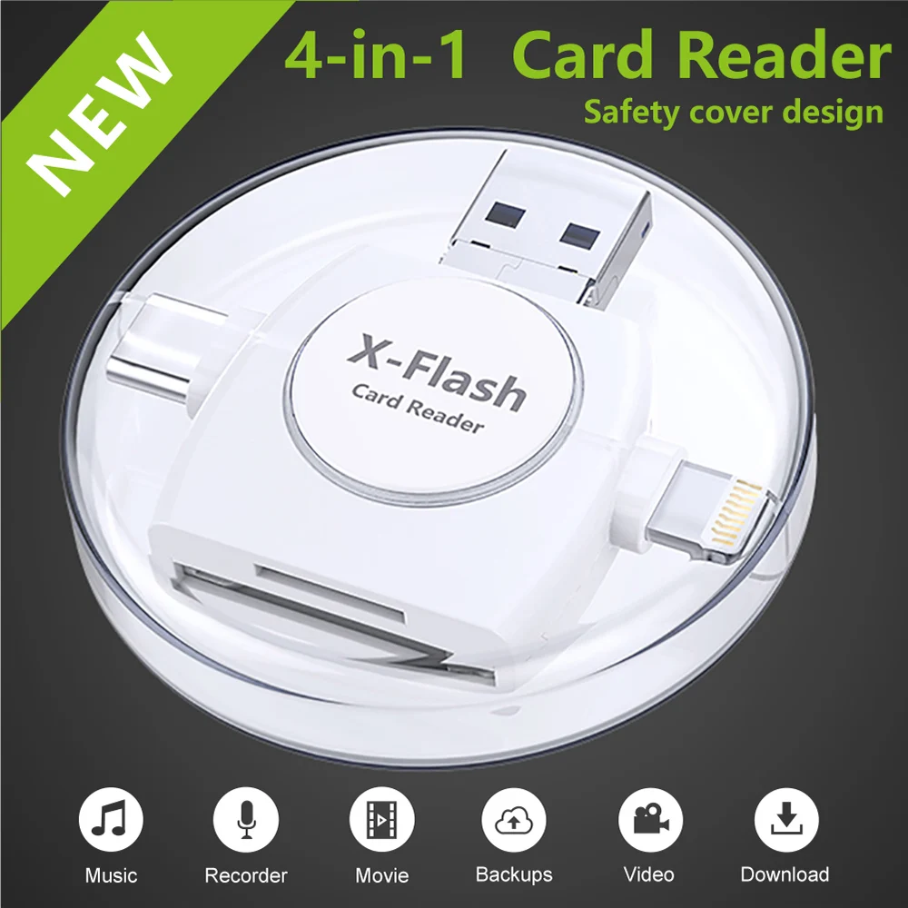 4 in 1 Memory Card Reader Type-c/Micro USB/USB 2.0 Micro SD Card OTG TF Reader for macbook air xiaomi Android Ipad/iphone 7
4 in 1 Memory Card Reader Type-c/Micro USB/USB 2.0 Micro SD Card OTG TF Reader for macbook air xiaomi Android Ipad/iphone 7