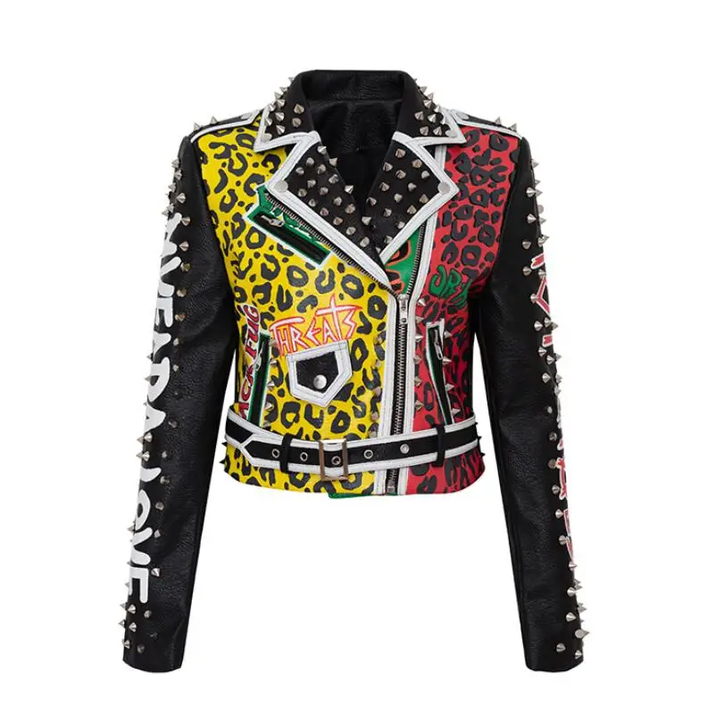 Women Rivet Beading Leather Jacket 2021 Fashion Streetwear Chains Faux Leather Jacket Rivet Punk Graffiti Moto PU Outwear w623
Women Rivet Beading Leather Jacket 2021 Fashion Streetwear Chains Faux Leather Jacket Rivet Punk Graffiti Moto PU Outwear w623