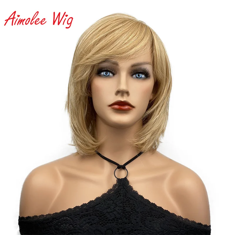 

Aimolee Women's Synthetic Capless Wig Natural Hair Stawberry/Pale Blonde Medium Straight Layered Haircut Celebrity Wigs