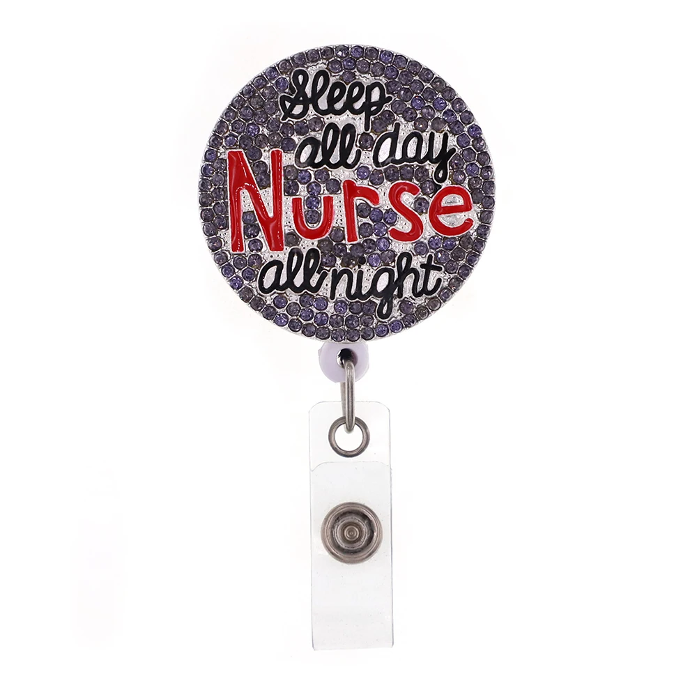 

Sparkly Medical Rhinestone All Day All Night Retractable ID Nurse Badge Reel/Holder for Nurse Accessories