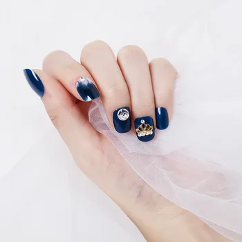 24pcs/box Dark Blue Shining Rhinestone Star Crown Pattern Decorated nail tips Detachable Wearable Simple Finished Fake Nails
24pcs/box Dark Blue Shining Rhinestone Star Crown Pattern Decorated nail tips Detachable Wearable Simple Finished Fake Nails