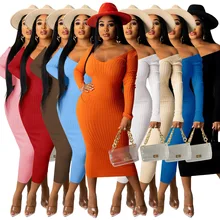 Autumn and Winter Women's Big V-neck Off-shoulder Threaded Self-cultivation Hedging Sexy Multicolor Dress
Autumn and Winter Women's Big V-neck Off-shoulder Threaded Self-cultivation Hedging Sexy Multicolor Dress