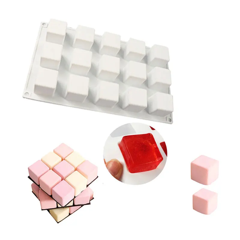 

15 Cavity Square Cube Silicone Cake Mold for Chocolate Mousse Jelly Pudding Ice Cream Soap Pastry Dessert Bread Baking Tools