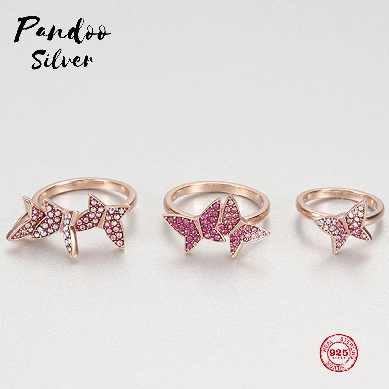 Фото Женское кольцо-бабочка PANDOO модное кольцо с серебряным покрытием оригинал 1:1