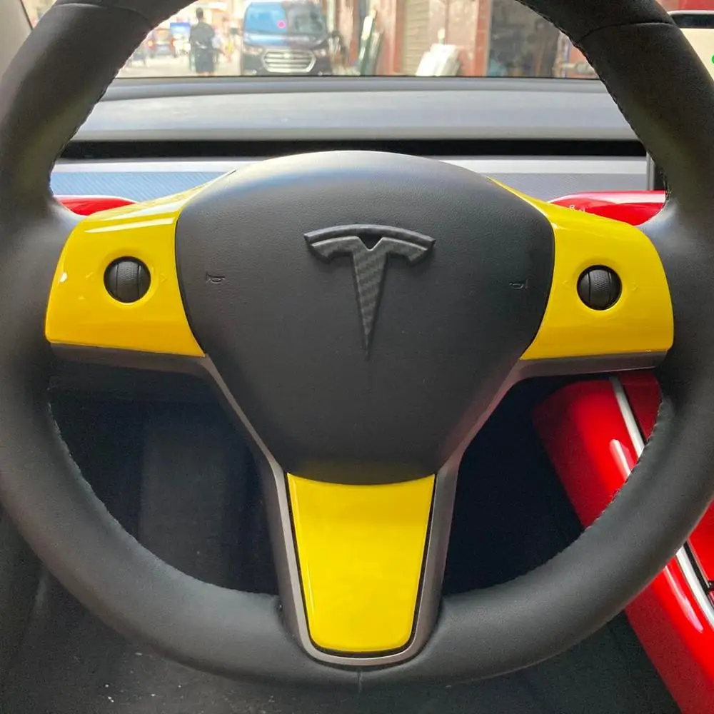 Великолепный желтый для Tesla Model 3 рулевая нашивка штурвал украшение интерьер