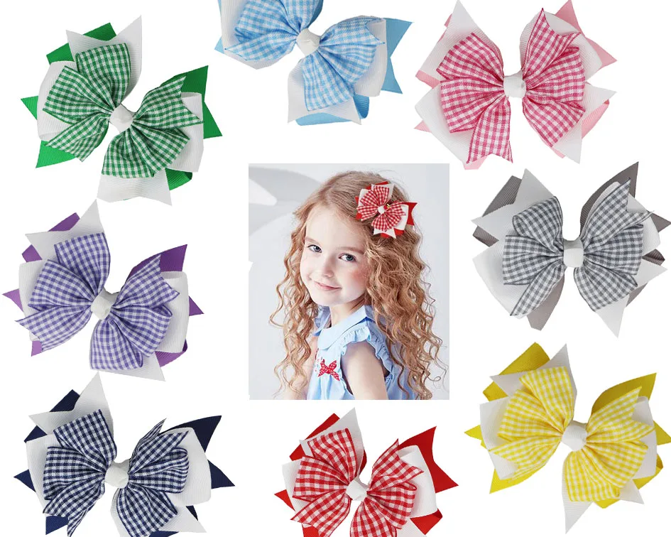 2PCS/ HOT SALE 4INCH Gingham Ribbon Three Layered Girl Hair Bow Clips plaid Hairbow 9 Color Hair accessories Drop Shipping
2PCS/ HOT SALE 4INCH Gingham Ribbon Three Layered Girl Hair Bow Clips plaid Hairbow 9 Color Hair accessories Drop Shipping