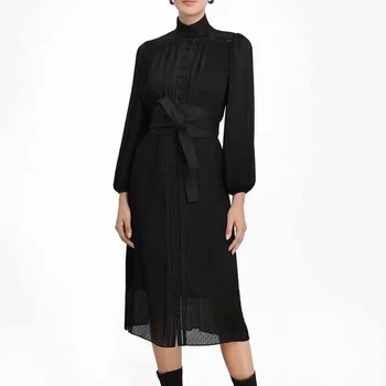 Spring Ethnic Retro Pleated Long Sleeve Single Breasted Slim Fit Slim Temperament Long Sleeve Elegant Black Midi Dress New
Spring Ethnic Retro Pleated Long Sleeve Single Breasted Slim Fit Slim Temperament Long Sleeve Elegant Black Midi Dress New