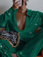 Giyu Sparking Two Piece Set Women Sexy Sequins Outfits Turn-down Collar Buttons Shirt Straight Pant Matching Sets Female Spring
Giyu Sparking Two Piece Set Women Sexy Sequins Outfits Turn-down Collar Buttons Shirt Straight Pant Matching Sets Female Spring