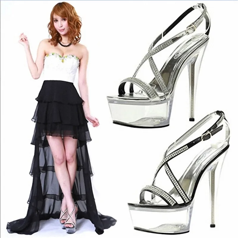 

New fashion 15cm heels, black sequins, pole dancing/performance/banquet wedding sandals