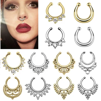 Mix Styles Septum Fake Piercing 16g Gold Steel Falso Septum Nose Rings Multi Shapes Clicker For Men Body Jewelry Piercing Nariz 
Mix Styles Septum Fake Piercing 16g Gold Steel Falso Septum Nose Rings Multi Shapes Clicker For Men Body Jewelry Piercing Nariz