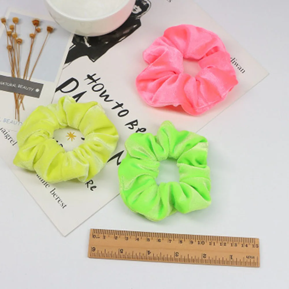 1/5PC Women Flannel Scrunchies Elastic Hair Ties Girl Solid Color Ponytail Holders Fluorescent Color Bright Women Hair Acces