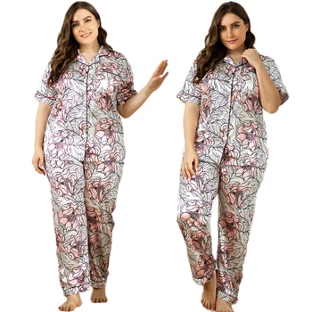 Summer Women Floral Print Pajamas Set Faux Silk Satin Pyjamas Short Sleeve Botton Bottoms Loungewear Sleepwear Nightwear Plus
Summer Women Floral Print Pajamas Set Faux Silk Satin Pyjamas Short Sleeve Botton Bottoms Loungewear Sleepwear Nightwear Plus