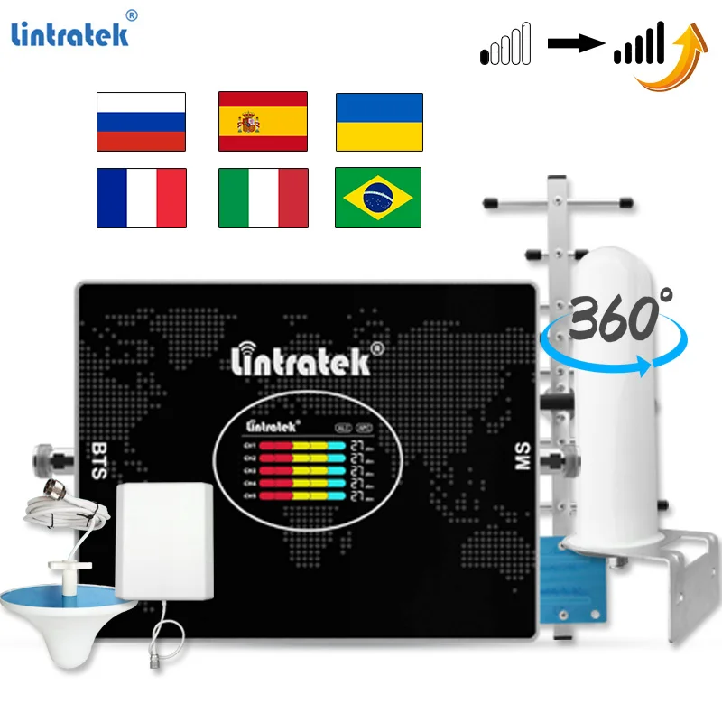 

Lintratek 5-Band Cellular Amplifier 2G 3G 4G 800 GSM 900 Signal Booster 1800 WCDMA 2100 2600MHz Mobile Phone Network Repeater