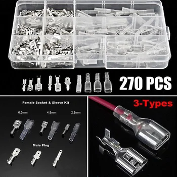270PCS 2.8/4.8/6.3mm Kit Assortment Insulated Spade Wire Connectors Electrical Cable Wire Crimp Terminals
270PCS 2.8/4.8/6.3mm Kit Assortment Insulated Spade Wire Connectors Electrical Cable Wire Crimp Terminals