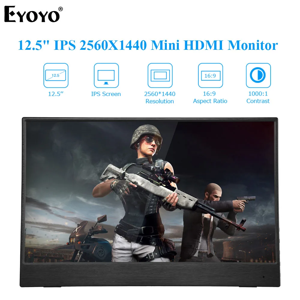Eyoyo EM12S 12.5" 2560X1440P IPS Portable HDMI monitor Slim LCD Screen Display Gaming Monitor For PC Laptop XBox PS4 Switch |