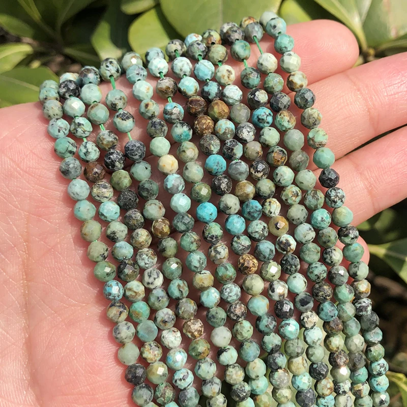 

Natural African Turquoise 2/3/4mm Faceted Mineral Loose Beads for Jewelry Making DIY Christmas Gift Bracelets 15'' Tiny Stone