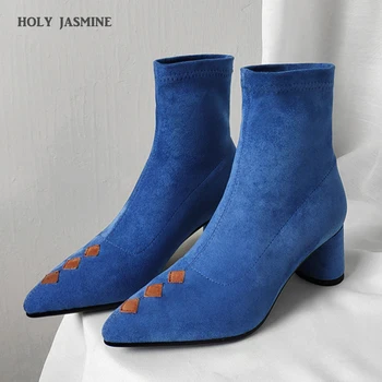 New Spring/Autumn Women Boots Stretch Fabric Slip-On Stretch Boots Pointed Toe Round Heels High (5cm-8cm) Women Shoes Pigskin
New Spring/Autumn Women Boots Stretch Fabric Slip-On Stretch Boots Pointed Toe Round Heels High (5cm-8cm) Women Shoes Pigskin