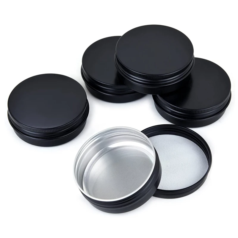 

100pcs 2oz 60g Black Aluminum Jar With Round Screw Lid 60ml Empty Metal Storage Tin Spice Containers Travel Cans