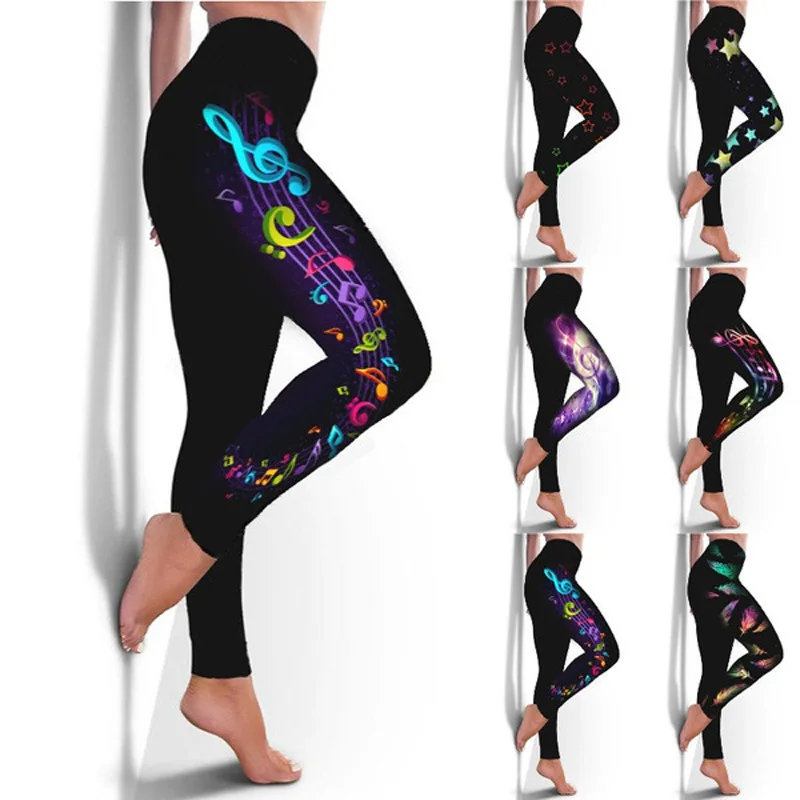 

[You're My Secret] Musical Note Printed Women Legging Fitness Clothing Workout High Elasticity Pant Leggins Push Up Solid Bottom