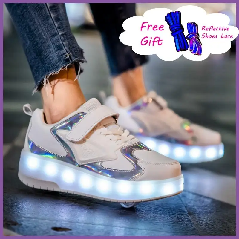 2020 New Kids Knitting LED Shoe Double Removable Wheels USB Charging Boys Girls Glowing Roller Adjustable Lighting Skate Sneaker
2020 New Kids Knitting LED Shoe Double Removable Wheels USB Charging Boys Girls Glowing Roller Adjustable Lighting Skate Sneaker