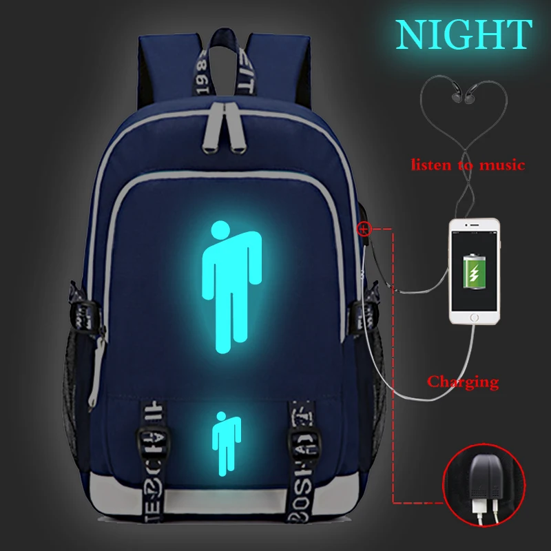 

Billie Eilish Cool Backpack Teenagers Boys Girls School Bags Travel Backpack Laptop Backpack Luminous USB Charging Backpack