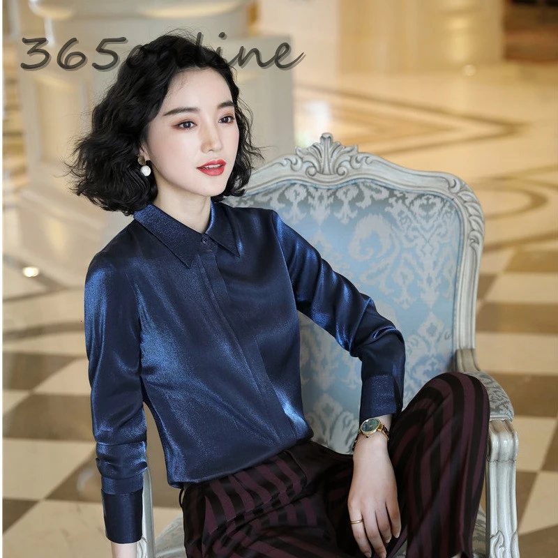 Фото Formal OL Styles Women Blouses & Shirts Long Sleeve Elegant Blue Business Work Wear Ladies Office Tops Clothes Casual Blouse | Женская