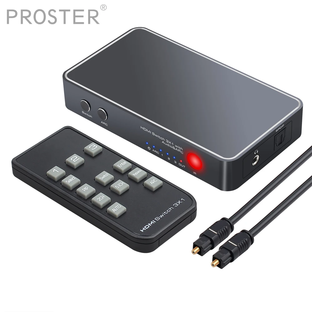 Proster 3 Port HDMI Switch with Audio Extractor Switcher Optical TOSLINK SPDIF 3.5mm Audio with remote control 4K 3D
Proster 3 Port HDMI Switch with Audio Extractor Switcher Optical TOSLINK SPDIF 3.5mm Audio with remote control 4K 3D