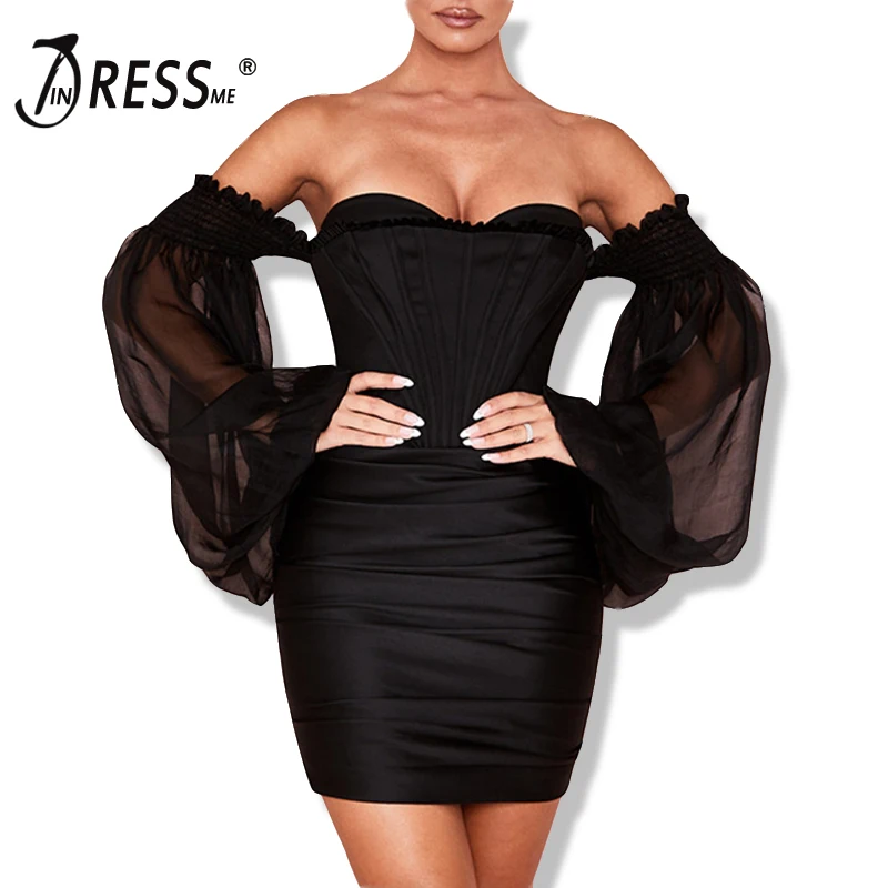 INDRESSME пикантное кружевное платье без бретелек с открытыми плечами и вырезом
