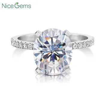 

NiceGems 14K White Gold 4.2ct 11x9mm OVal cut FG Color Moissanite Engagement Ring Hidden Halo with 3/4 Eternity Band for woman