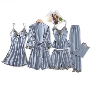 Gray Satin Lace Pyjamas Set Womens 5pcs Print Sleepwear Strap Top Pants Pajamas Sleep Suit Spring New Nightgown Sexy Home Clothe
Gray Satin Lace Pyjamas Set Womens 5pcs Print Sleepwear Strap Top Pants Pajamas Sleep Suit Spring New Nightgown Sexy Home Clothe