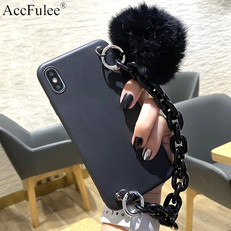 Fashion Chain Bracelet Case For Motorola Moto G9 G8 Power G7 G6 G5S One Fusion Vision Action Strap Cover With Fur Ball | Мобильные