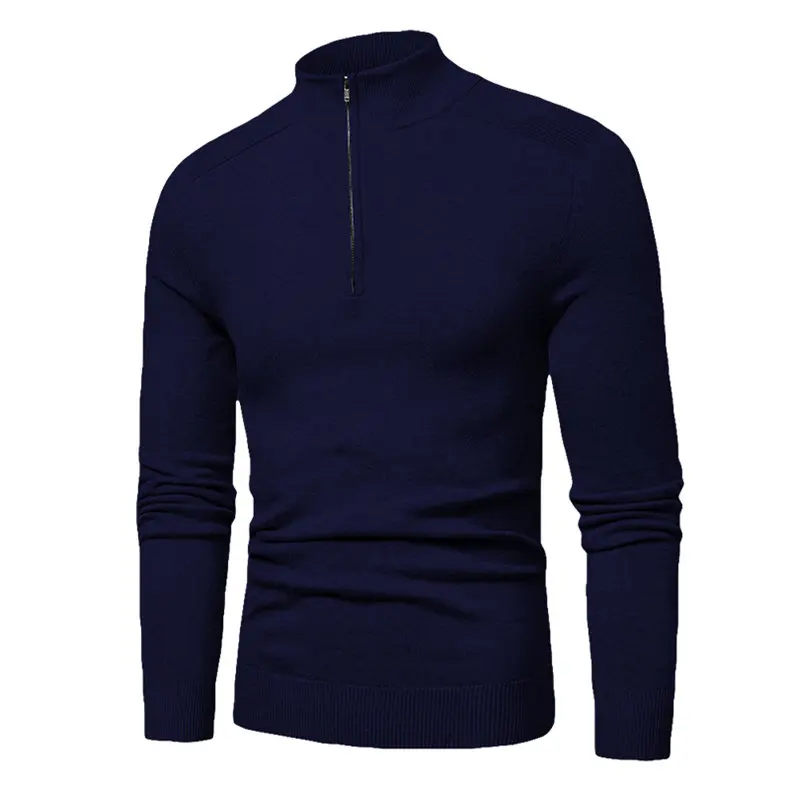 MuLS 2019 Cotton Sweater Men Pollovers Casual Knitted Sweaters Jacket Pullover Half Zipper Turtleneck Knitwear Polo-Collar Coat 01
