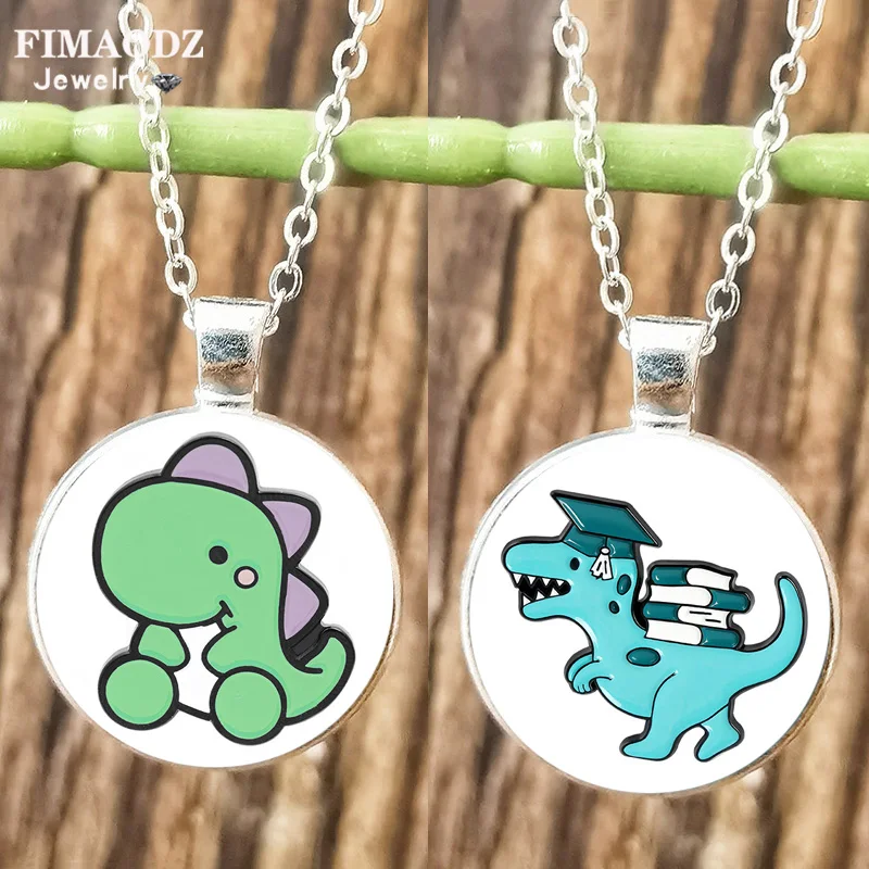 Lovely Book Dinosaur Necklace Kids Fun Animal Cute Little Glass Pendant for Women Charm Long Chain Jewelry Friends Gift | Украшения и