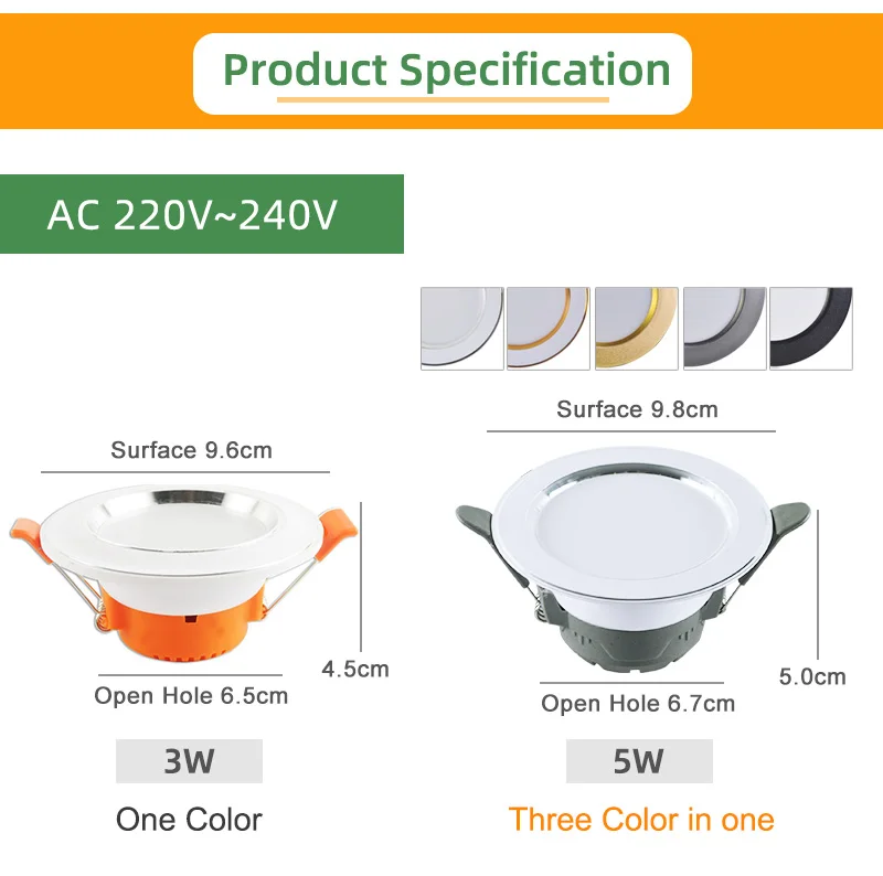 Kaguyahime LED Downlight 5w 3w LED Spot Light Natural/Warm/Cold White Indoor Recessed Lamp AC 220V Round Panel LED Spotlight