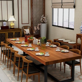 Retro large solid wood dining table Western restaurant multi-person iron bar table home party dining table
Retro large solid wood dining table Western restaurant multi-person iron bar table home party dining table